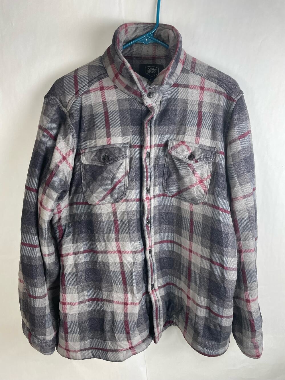 Berkley Jensen sherpa lined grey plaid flannel button down XL Chore Coat Outdoor
